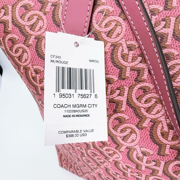 COACH CITY TOTE Monogram Print Coated Canvas Leather Straps CF342 NWT $398 Rouge - Picture 7 of 7